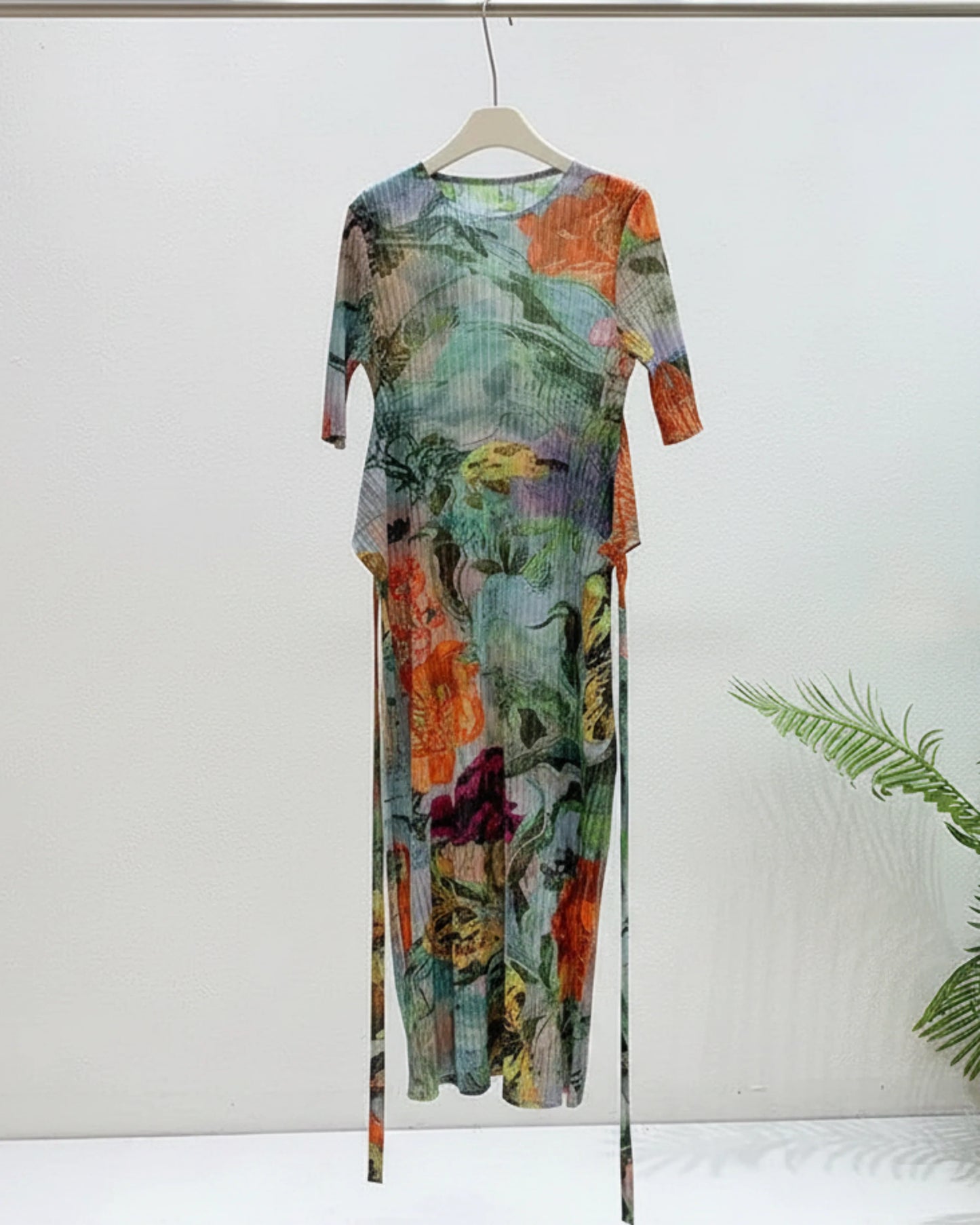 Elegant Botanical Pleated Dress