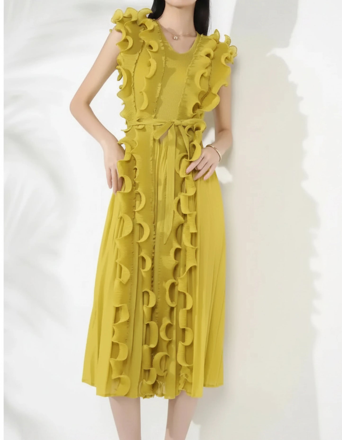 Elegant Ruffle Plisse Dress