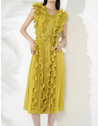 Elegant Ruffle Plisse Dress