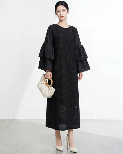 Luxury Ruffle Sleeve Plisse Dress