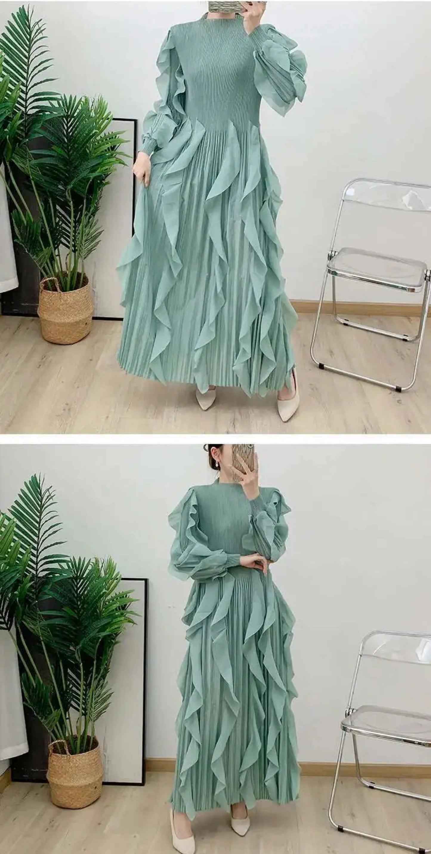 Luxurious Plissé Ruffles Dress