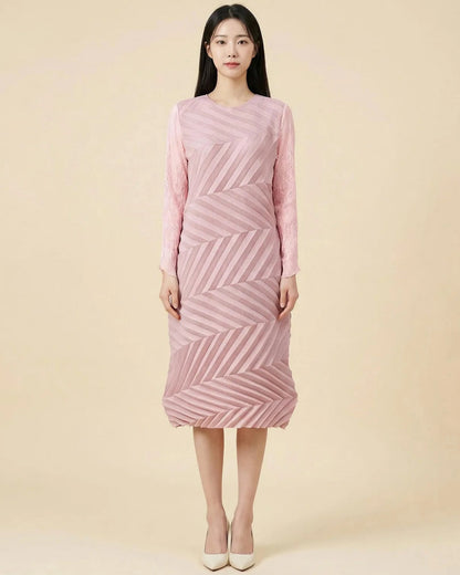 Geometric Pleated Midi Dress