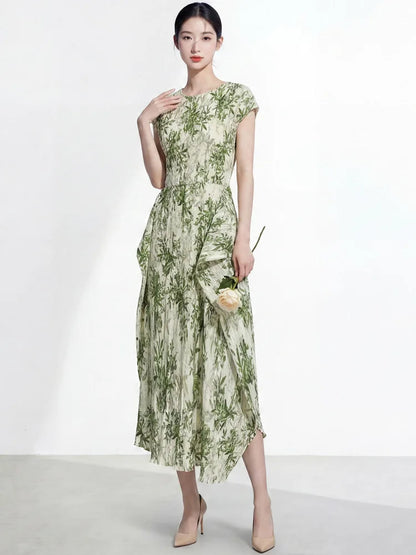 Luxury Botanical Pleated Dress