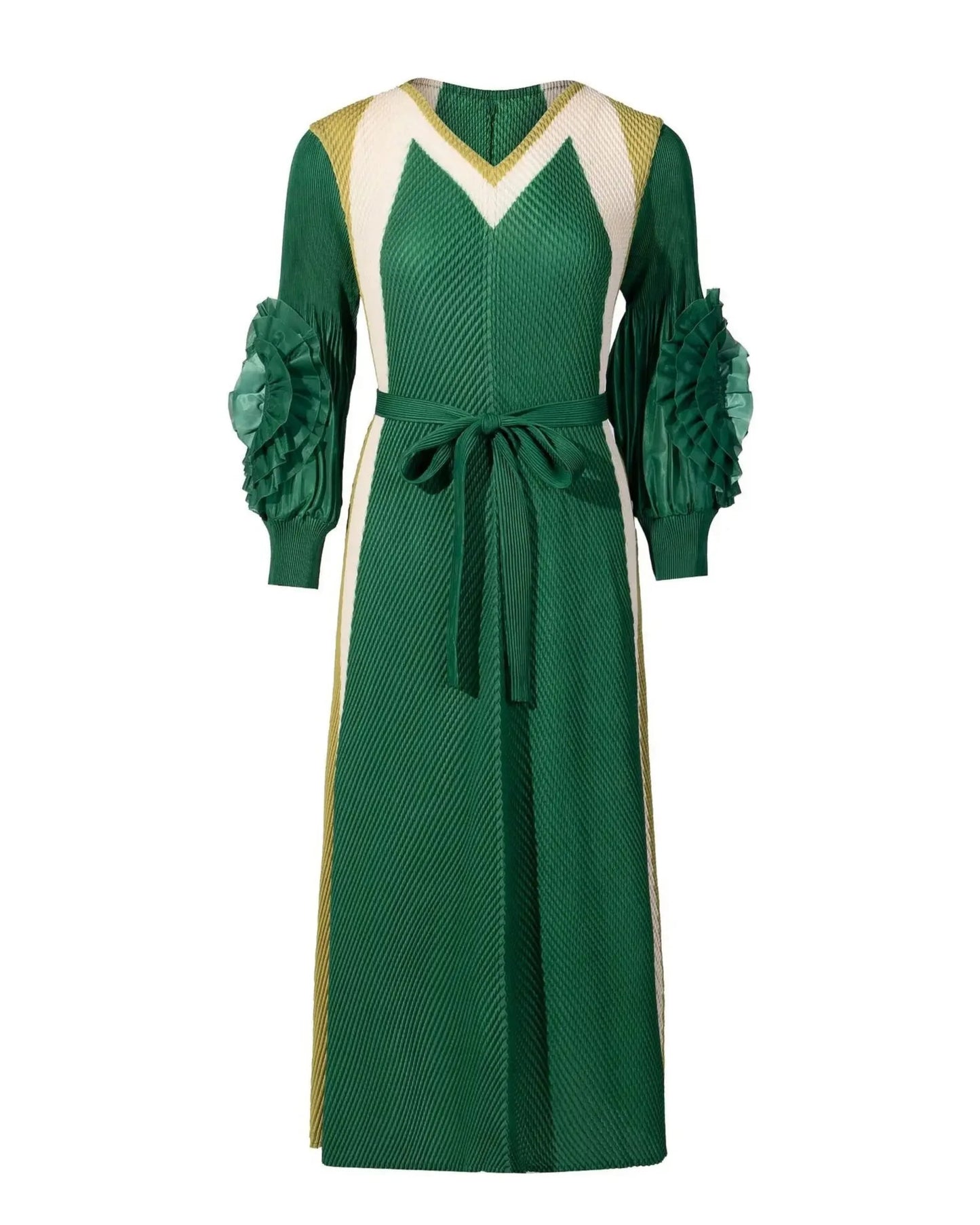 Plissé Midi Dress with Self-Tie