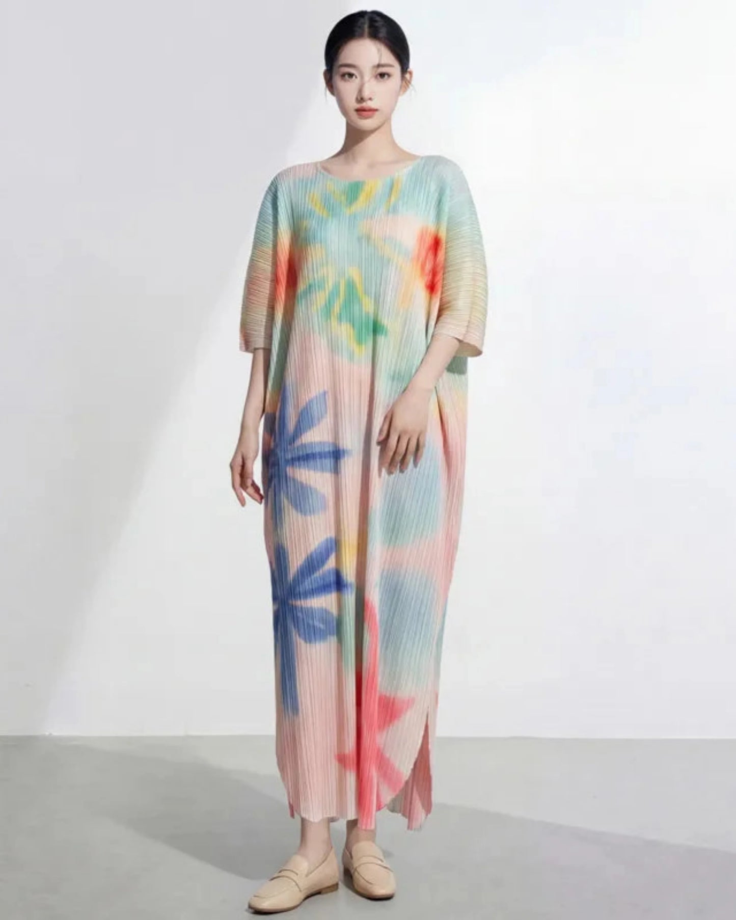Women’s Pleated Plissé Caftan Dress Formal Designer