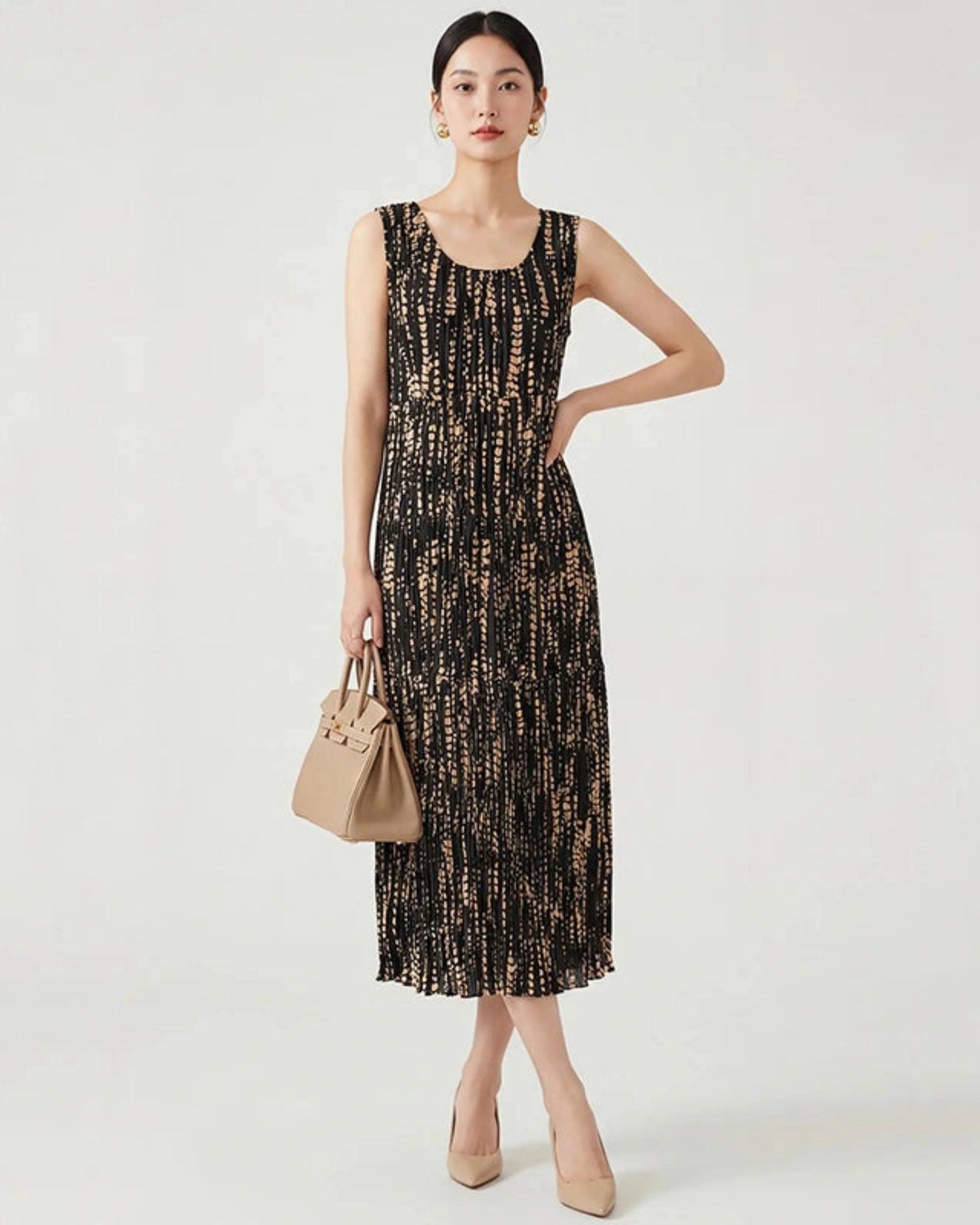 Women’s Sleeveless Midi Dress Plissé Japanese-Designer Luxury Cruise