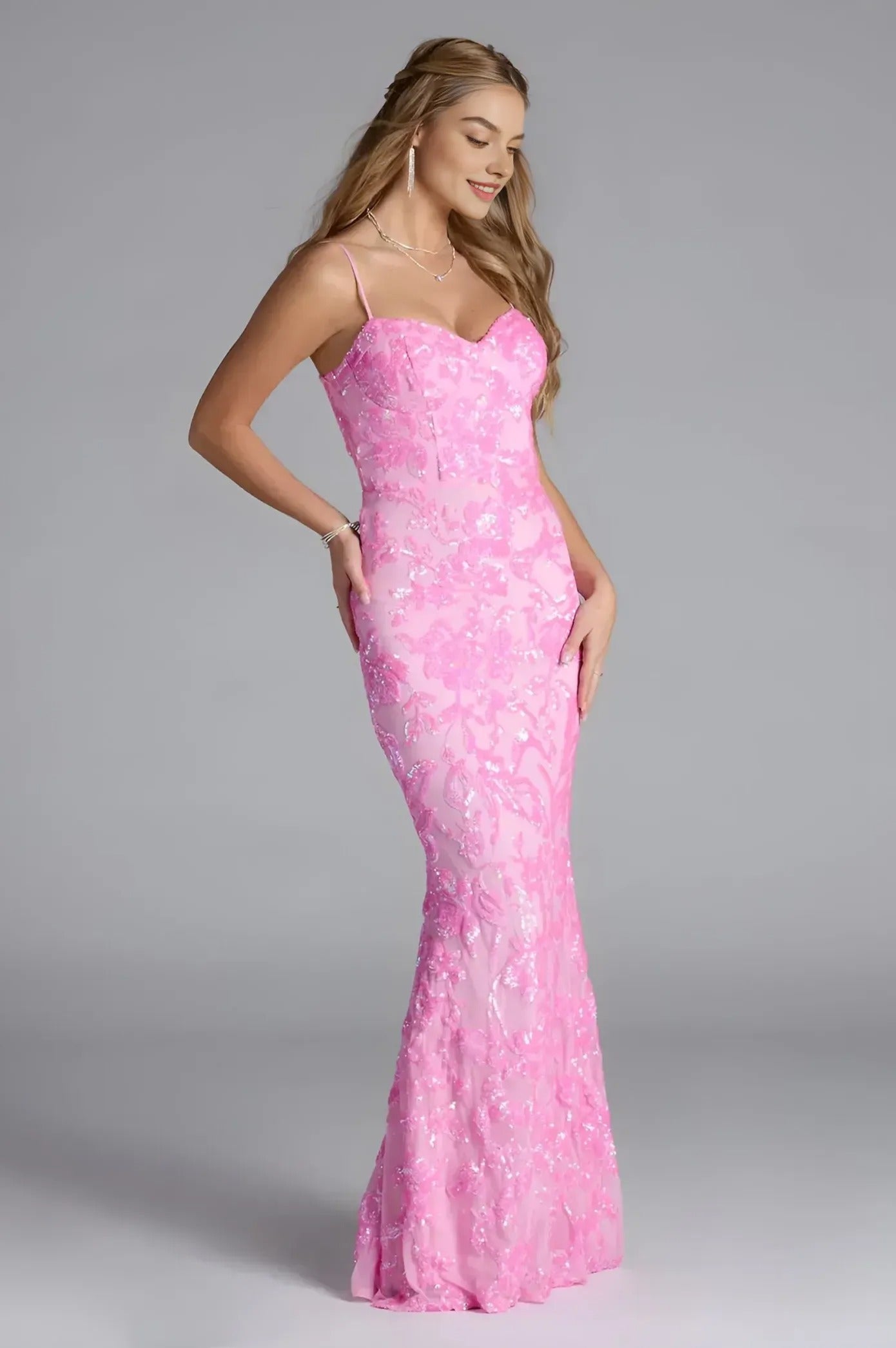 Pink Mermaid Sequin Formal Dress – Elegant Evening Gown
