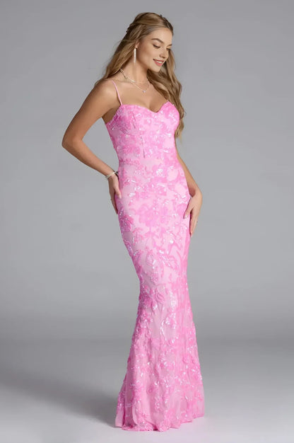 Pink Mermaid Sequin Formal Dress – Elegant Evening Gown