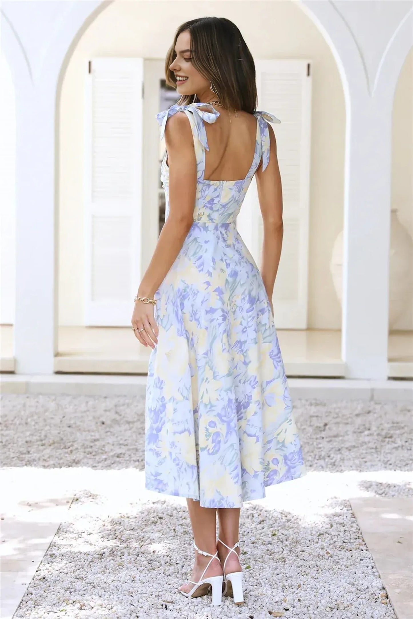 Tropical Print Midi Dress Blue – Elegant Summer Midi Dress