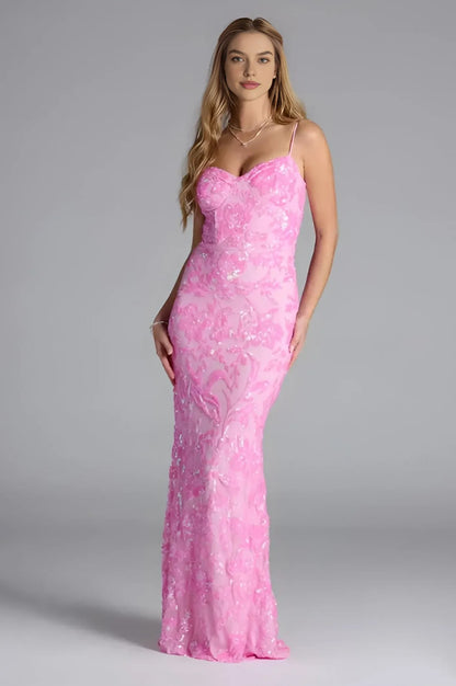Pink Mermaid Sequin Formal Dress – Elegant Evening Gown