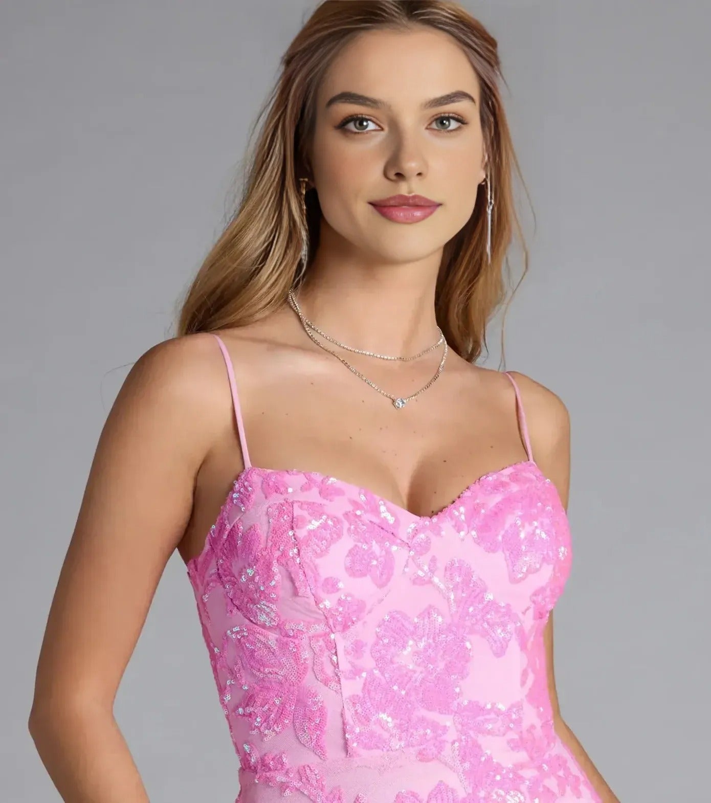 Pink Mermaid Sequin Formal Dress – Elegant Evening Gown