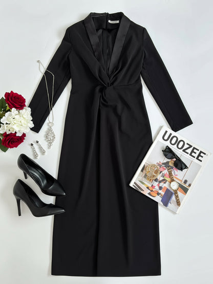 Long Sleeves Skinny Solid Color Deep V-Neck Maxi Dresses