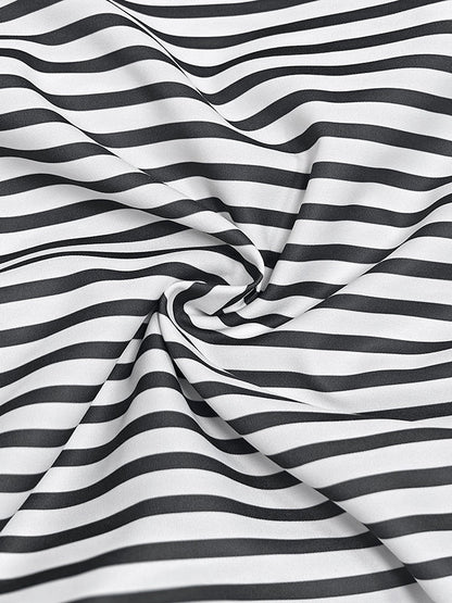 A-Line Loose Asymmetric Split-Joint Striped V-Neck Maxi Dresses Shirt Dress