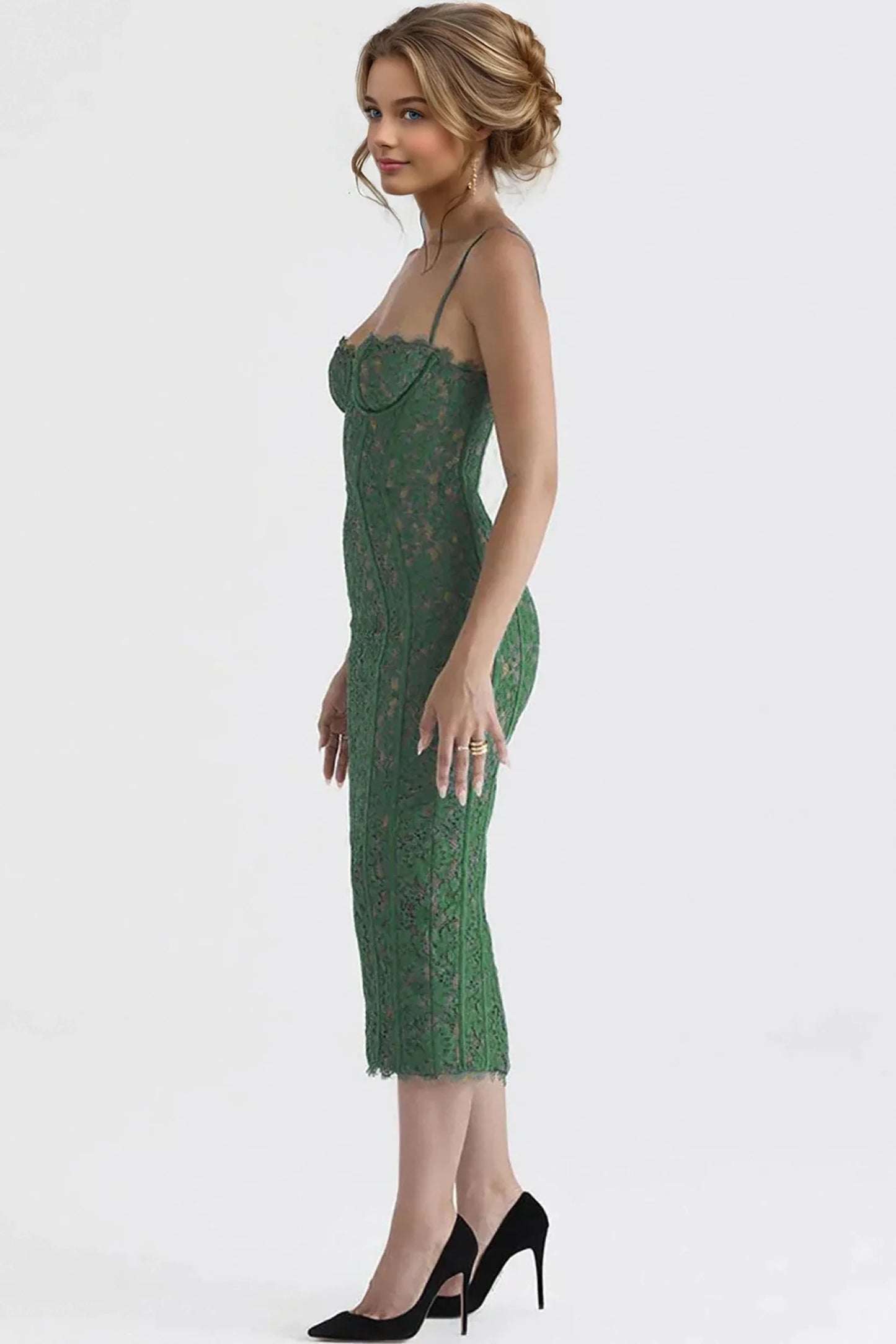 Vintage Eyelash Sweetheart Bodycon Lace Cocktail Midi Dress